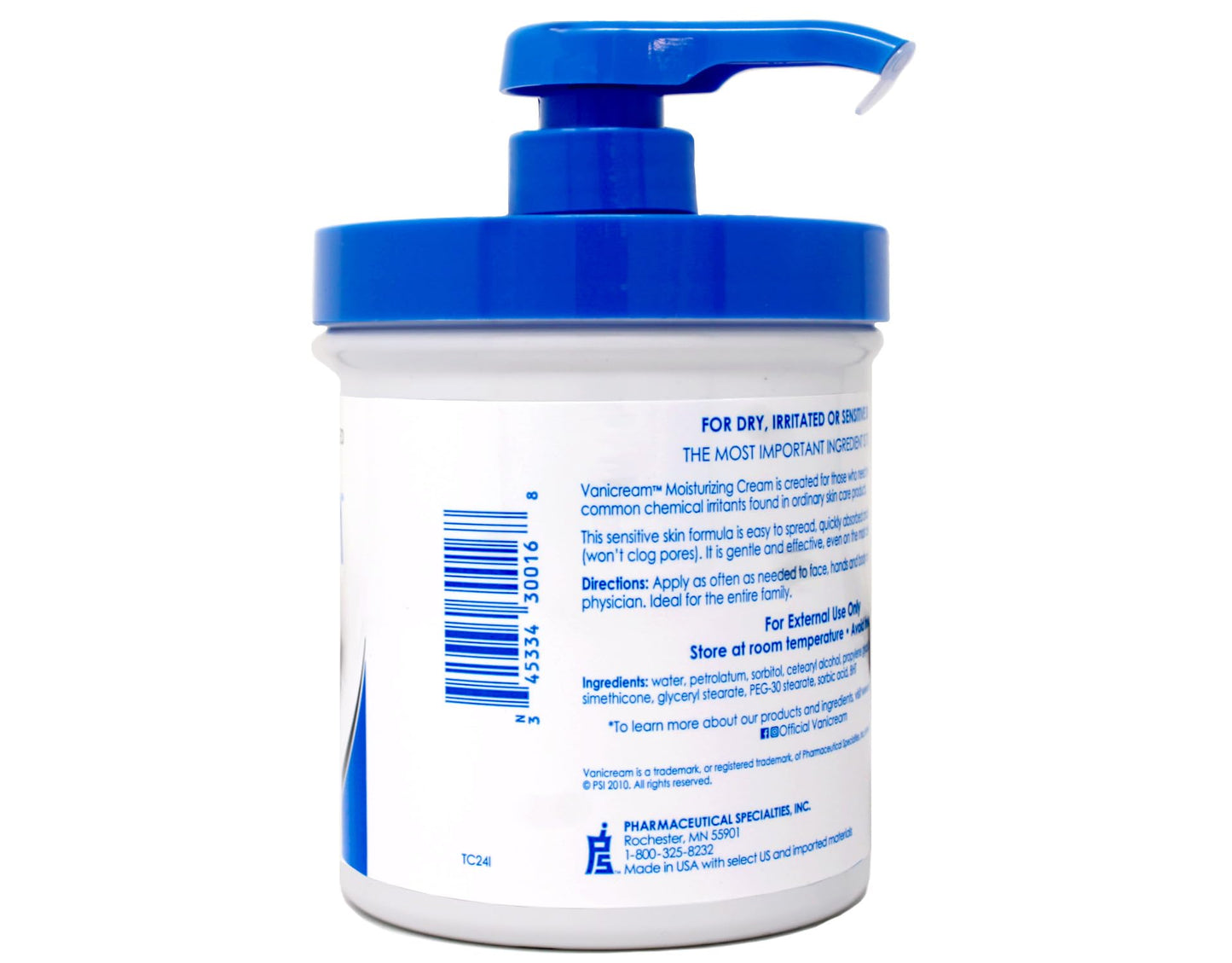 Vanicream Moisturizing Cream, For Sensitive Skin, Fragrance Free (Pump), 1 lb (453 g)