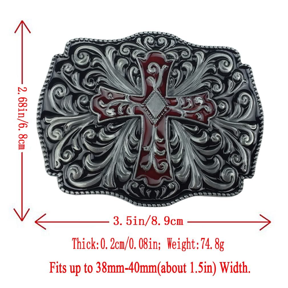 DT Vintage Cross Belt Buckle,Western Cowboy/cowgirl,Birthday,Christmas Day, Father's Day Gifts (red)