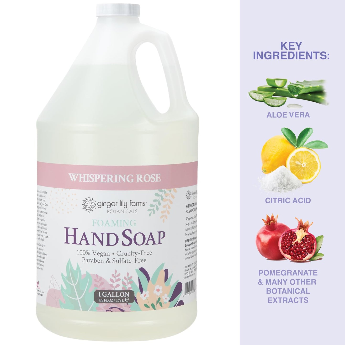 Ginger Lily Farms Botanicals All-Purpose Foaming Hand Soap Refill, 100% Vegan & Cruelty-Free, Whispering Rose Scent, 1 Gallon (128 fl oz)