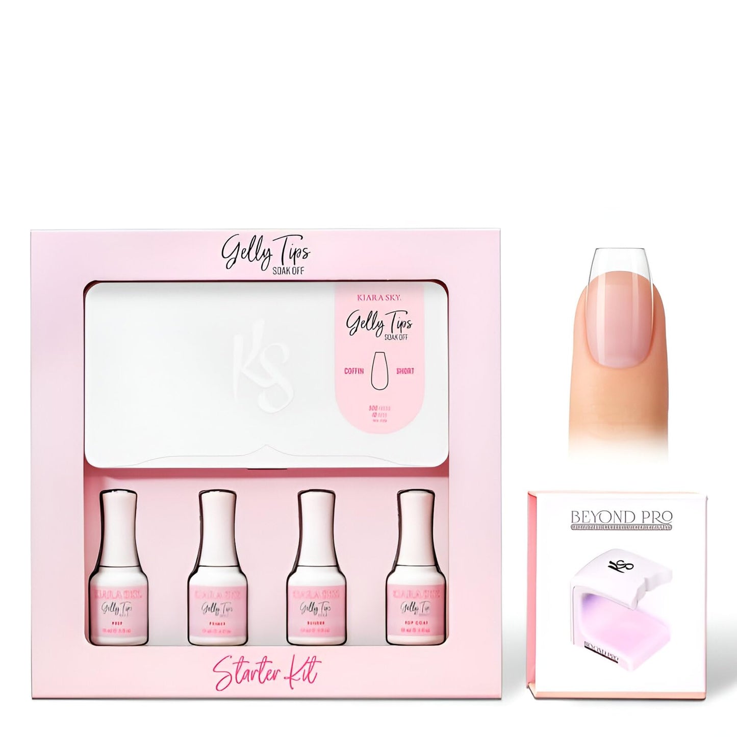 Kiara Sky Gelly Tips Starter Kit | Includes Prep, Primer, Builder, Top Coat, Tips | Coffin Short