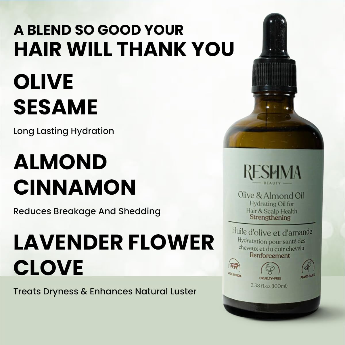 Reshma Beauty Olive & Almond Henna Infused Strengthening Oil with Glass Dropper - 100% Pure, Organic & Cold Pressed Multi-Purpose Hydrating Oil