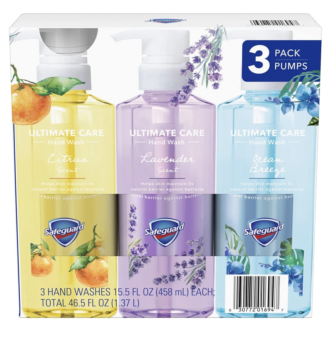 Safeguard Liquid Hand Soap 3-in-1 Ultimate Care Pack, Micellar Deep Cleansing (15.5 fl. oz. 3 pk.)
