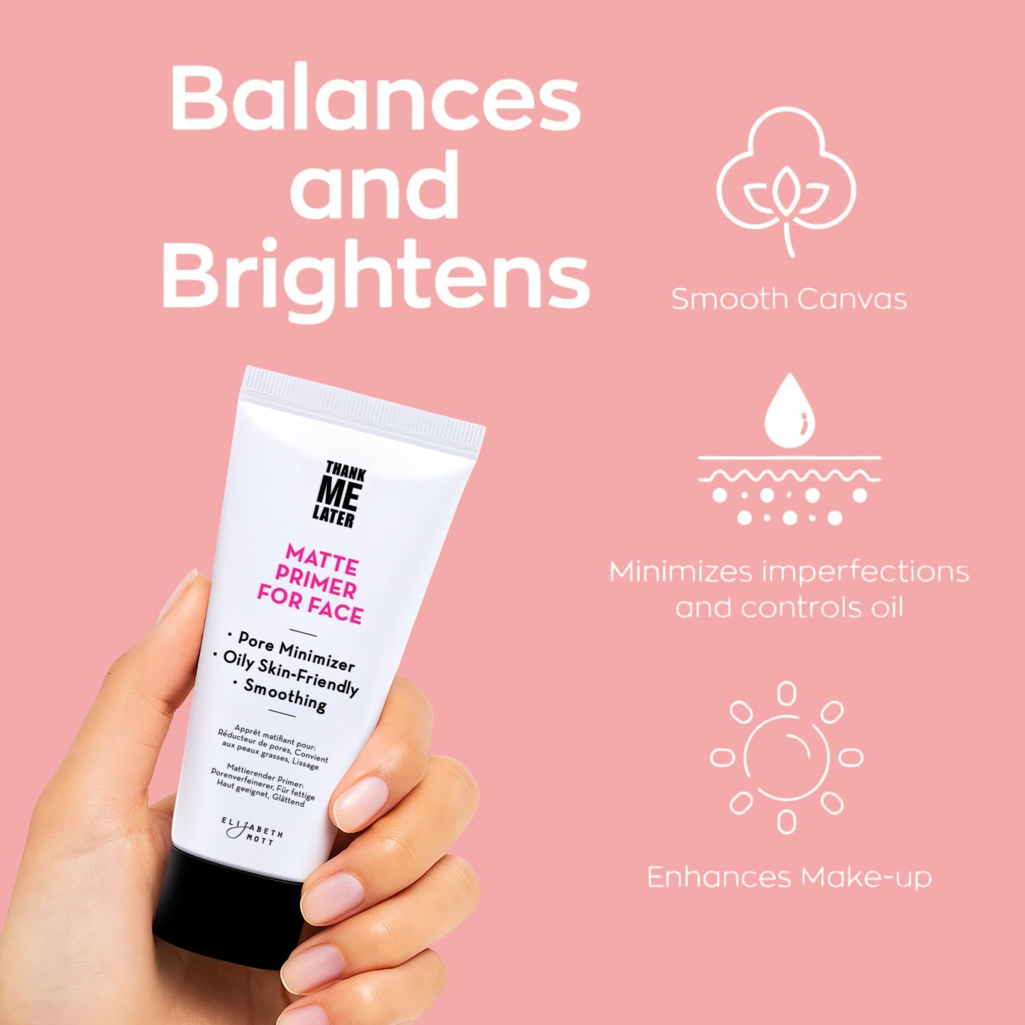 Elizabeth Mott Thank Me Later Face Primer - Mattifying Makeup Base Primer for Shine and Oil Control - Pore Minimizer, Smooths Wrinkles and Fine Lines
