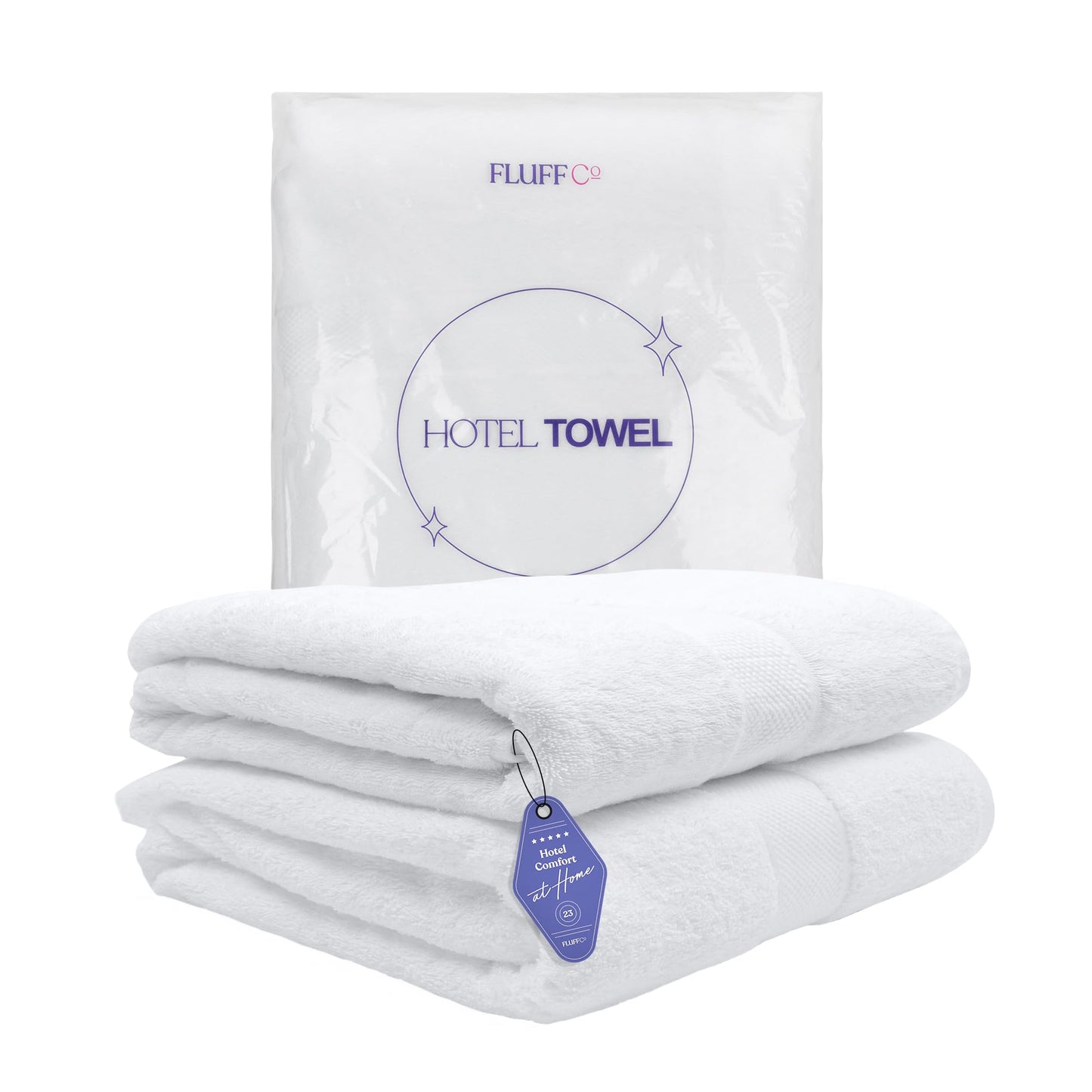 FluffCo Luxury Hotel Towel - Highly Absorbent Premium Bath Towel - Made from 100% Cotton - Super Soft White Towels with Twill Satin Border…