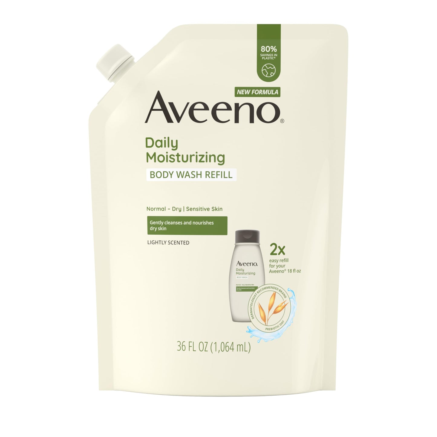 Aveeno Daily Moisturizing Body Wash for Sensitive Skin + Prebiotic Oat, Gently Cleanses, Nourishes & Feels Moisturizing Dry Skin, Light Fragrance