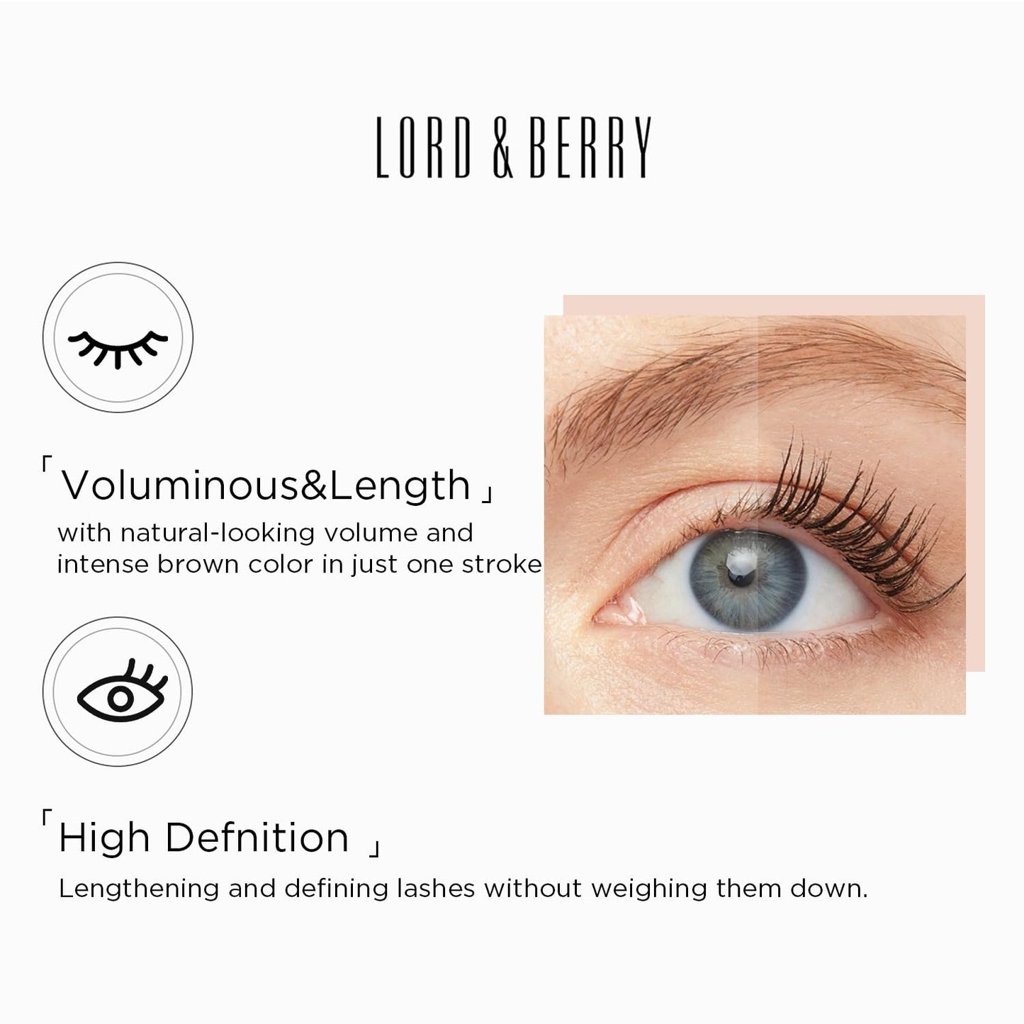 Lord and Berry Back in Brown High Definition Mascara - Water Resistant Mascara - Intense Brown Color - Easy to Apply - 1351 Deep Brown - 0.6 oz