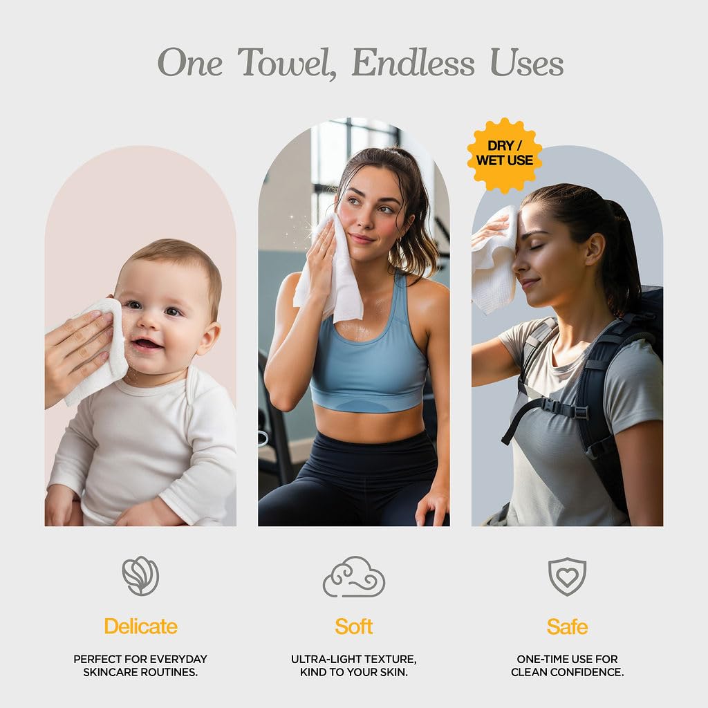 Face Towels - Ultra Soft and Thick Disposable Face Towelettes for Women - Biodegradable Facial Towels for Sensitive Skin - Face Cleansing, Makeup
