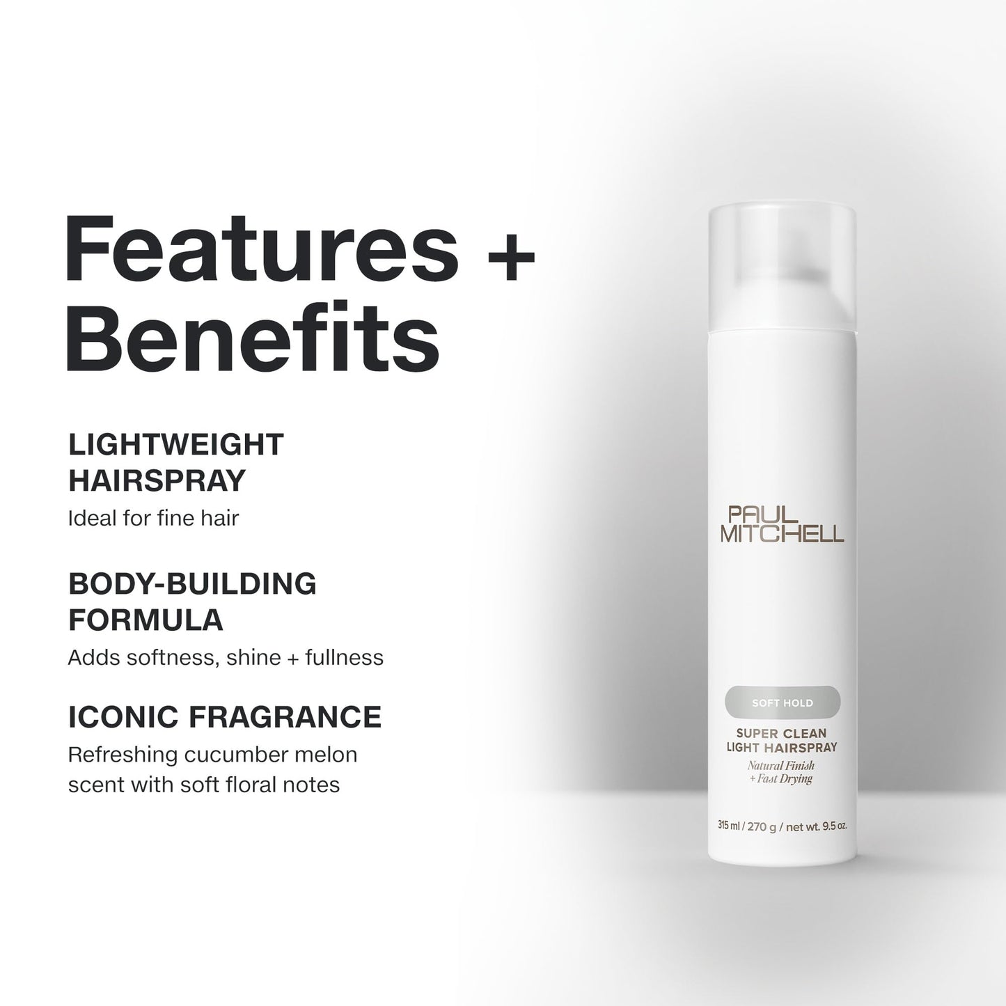 Paul Mitchell Super Clean Light Hairspray, Fast Drying, Soft Hold + Natural Finish, For Fine Hair, 9.5 oz