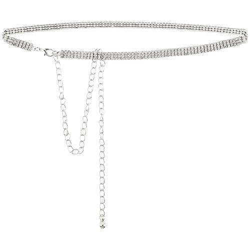 AUEAR, Fashion Silver Crystal Waist Buckle Belt Metal Chain Dress Rhinestone for Women Wedding Party Decor