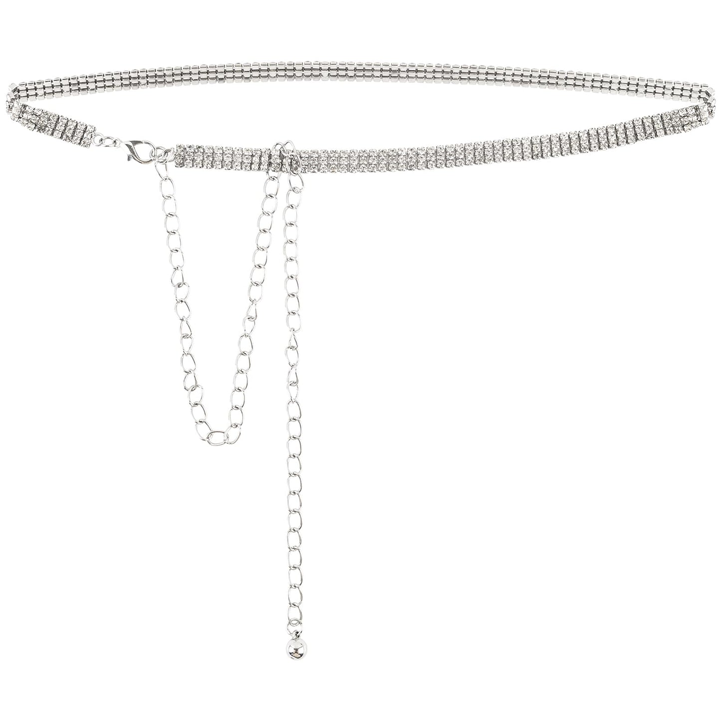 AUEAR, Fashion Silver Crystal Waist Buckle Belt Metal Chain Dress Rhinestone for Women Wedding Party Decor
