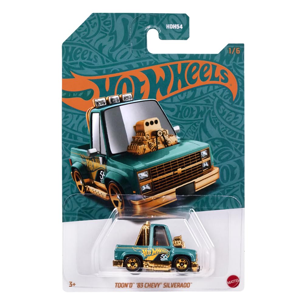 Hot Wheels Collectible Die-Cast Vehicle - Toon'd '83 Chevy Silverado Pickup Truck - Teal and Gold - HDH54-1/6