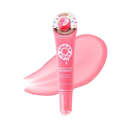 Absolute New York Sweet Pout Tinted Glaze Lip Serum, Donut Tip Applicator, Hydrating Formula with Peptides, Vitamin E and Jojoba Seed Oil (Strawberry