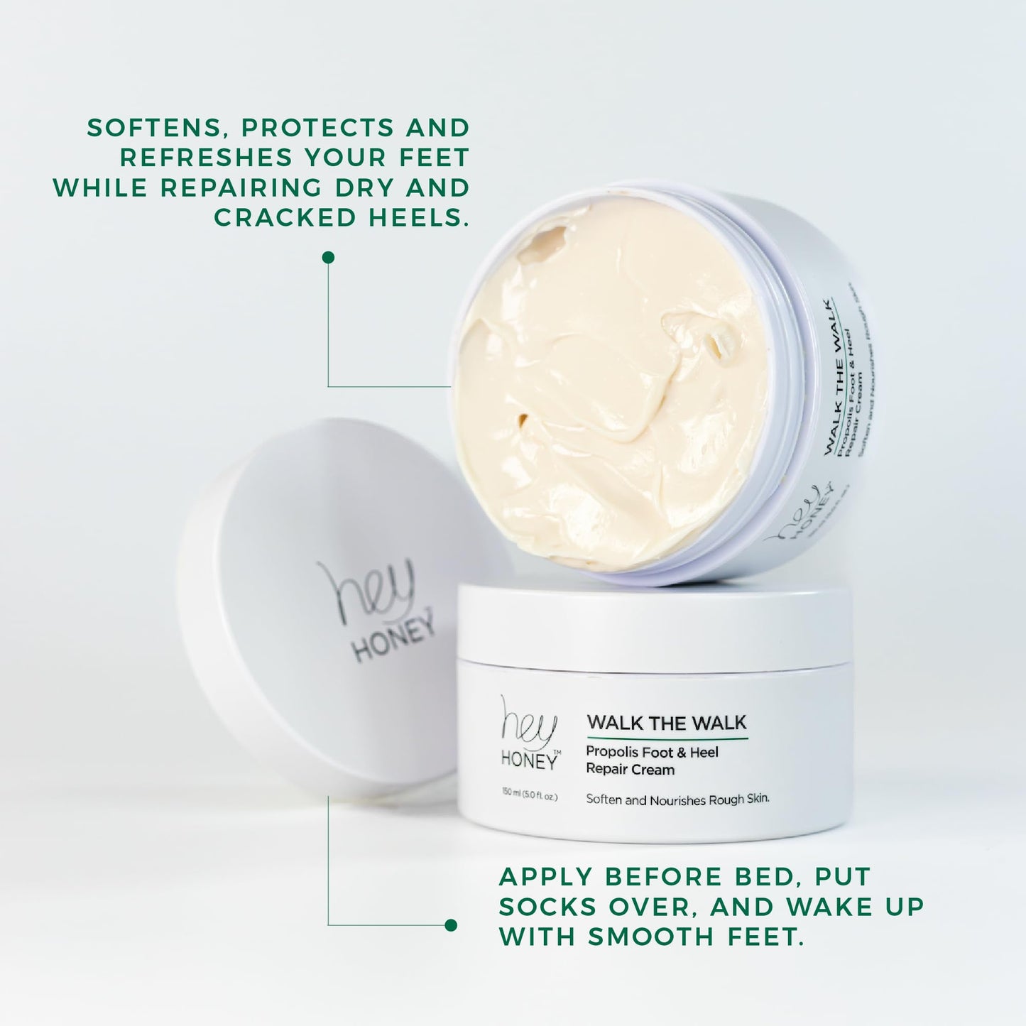 Hey Honey Walk the Walk Propolis Foot & Heel Cream for Dry, Cracked Feet | 72-Hour Hydration, Callus Remover & Odor-Fighting Moisturizer with Honey
