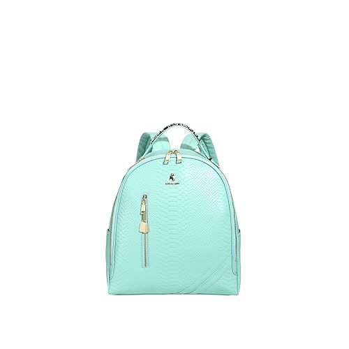 Tote&Carry Apollo BFF Backpack for Women, Vegan Leather, Water-Resistant, Carry-On Luggage for Travel, Work & Daily Use (Snake Skin Pattern, Mint Green)