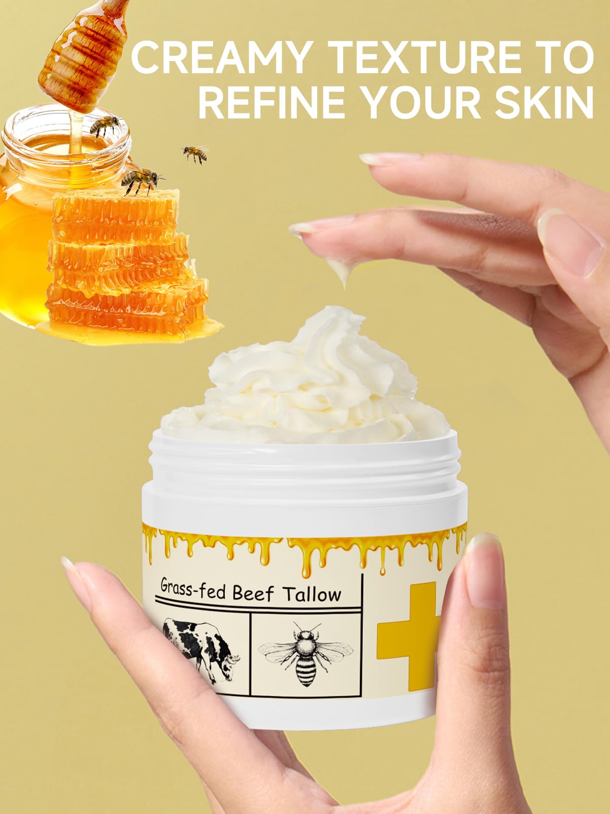 mkzea Beef Tallow for Skin, Beef Tallow, Tallow and Honey Cream, Grass Fed Beef Tallow, Whipped Beef Tallow for Face Moisturizer for All Purpose