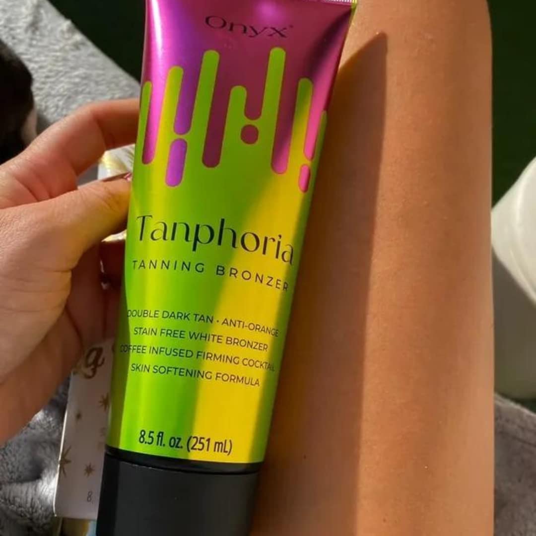 Onyx Tanphoria Tanning Bed Lotion with Bronzer & Accelerator - Gradual Dark Tan, Anti-Orange, Coffee Infused, Firming & Softening Skin, 8.5 fl oz