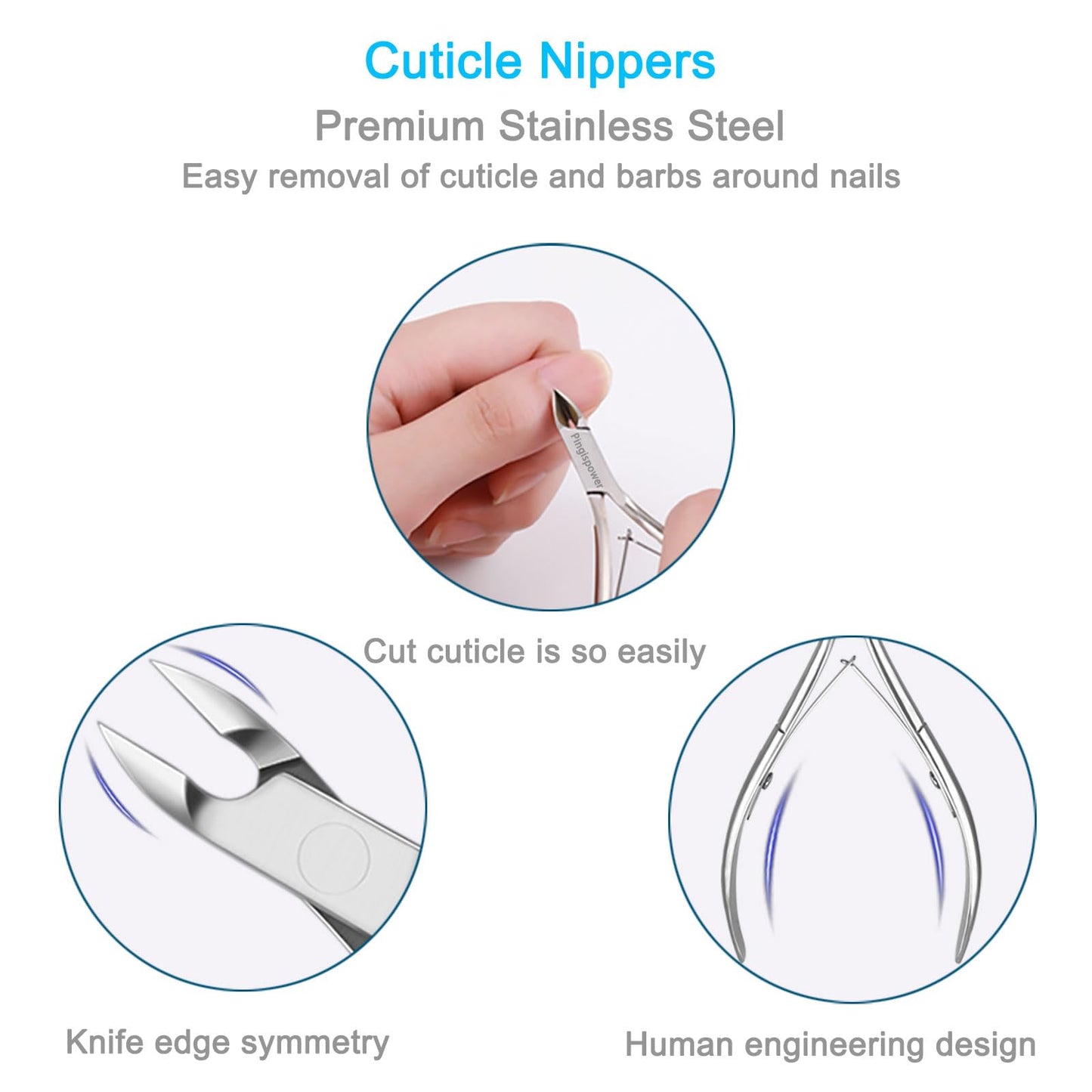 Pingispower Cuticle Trimmer with Cuticle Pusher Set, 9PCS Professional Cuticle Nippers & Premium Stainless Steel Durable Cuticle Remover Tool Manicure