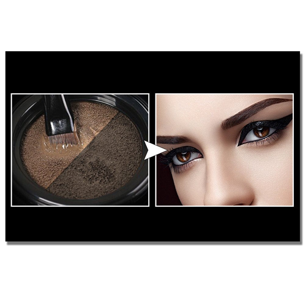 2 Colors Waterproof Air Cushion Eyebrow Cream Powder Makeup with Duo 2 End Eyebrow Brushes (Dark Brow Set)