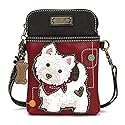 CHALA Dog Collection Cell Phone Crossbody Purse-Women PU Leather/Canvas Multicolor Handbag with Adjustable Strap - Westie - burgundy