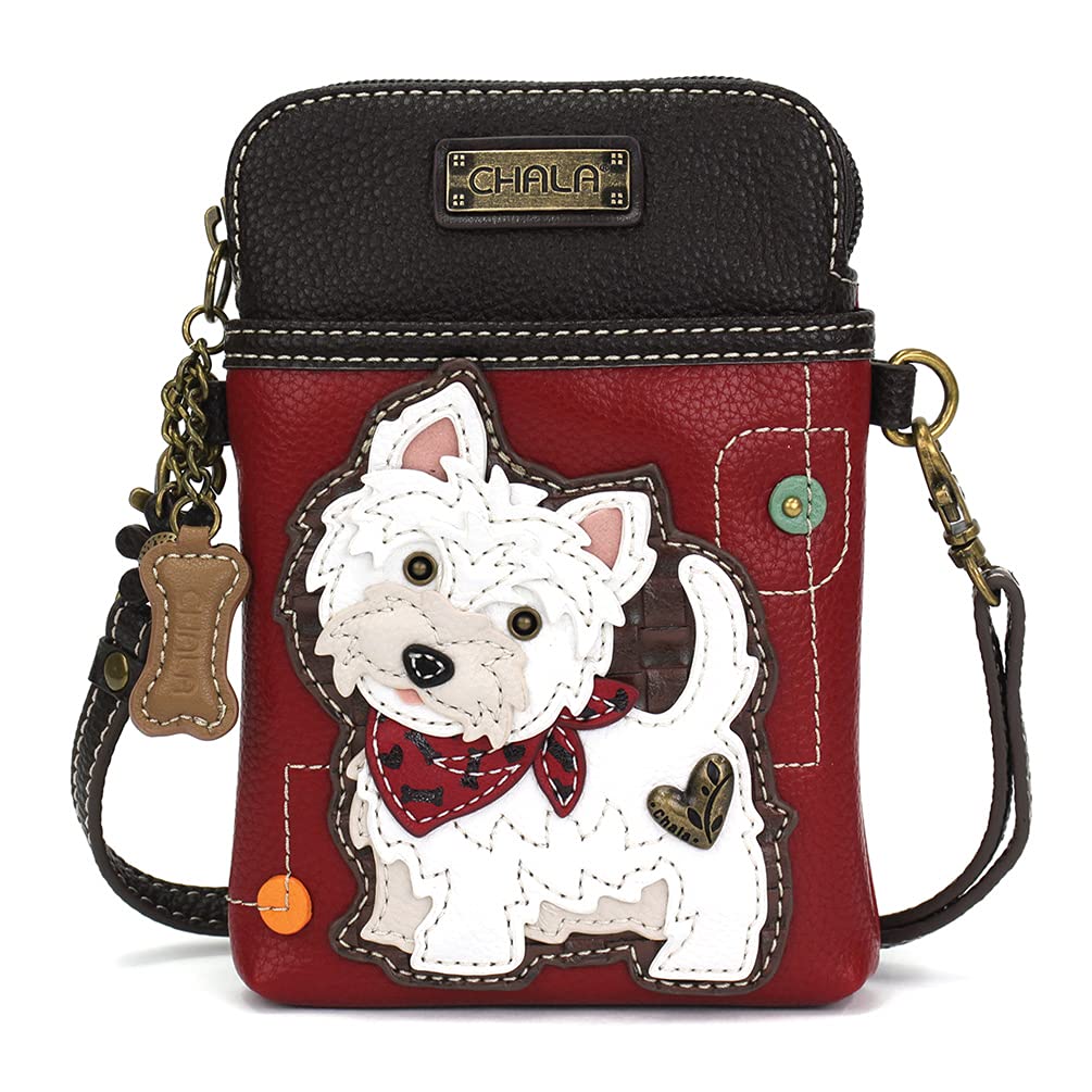 Chala Group Dog CellPhone Crossbody Handbag, Dog Mom, Chala Westie Highlander Terrier Lovers Cross-body Phone Purse with Adjustable Straps (Red…