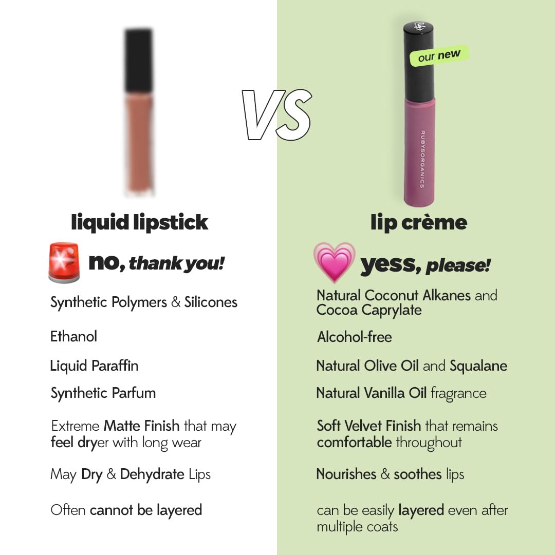 RUBY'S ORGANICS Liquid Lipstick Weightless Creme Finish | Silky Smooth Texture | Highly Pigmented, Soft Velvet Finish | Long Lasting Rich Color |