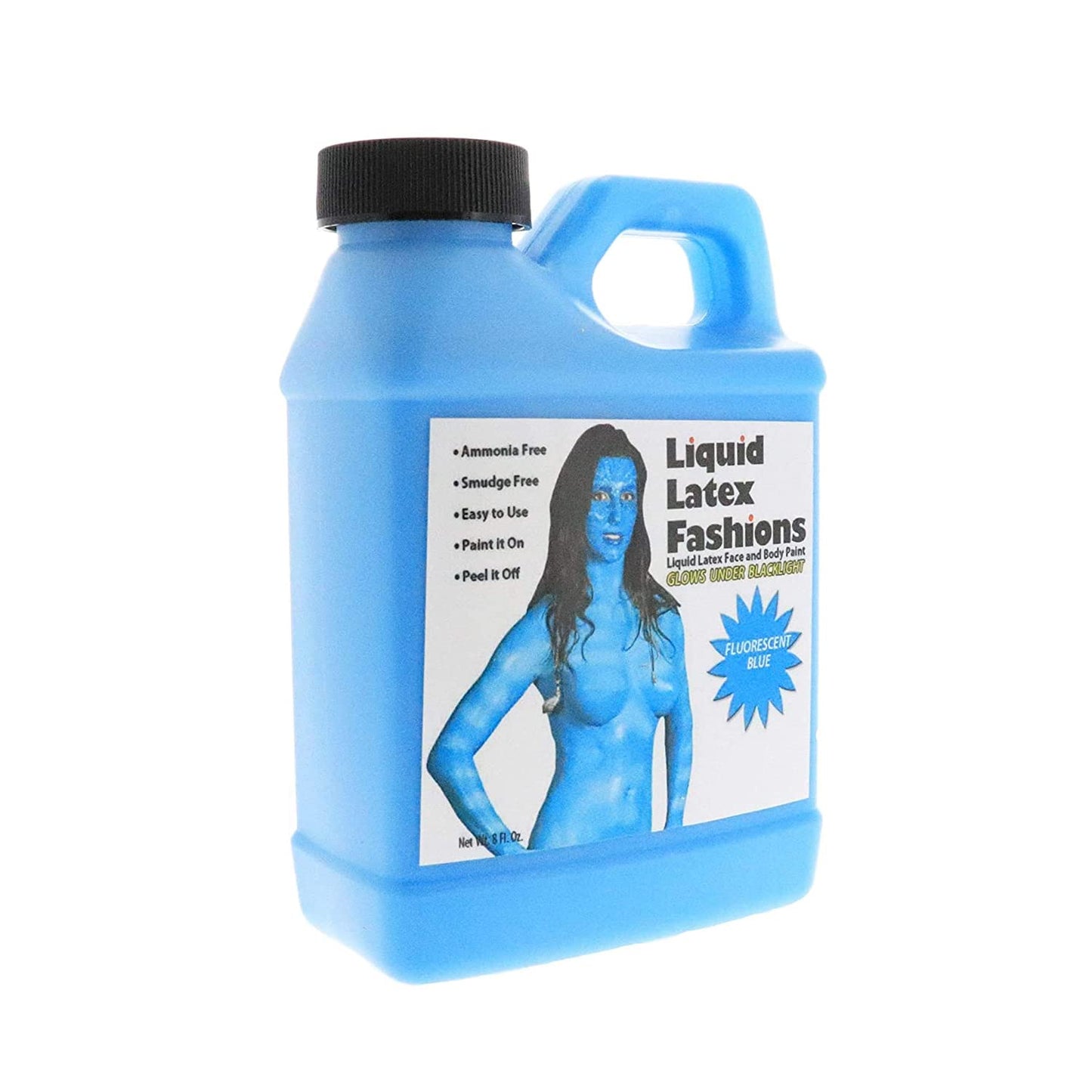 Fluorescent Blue 8 Oz - Liquid Latex Face and Body Paint, Black Light UV Reactive GLOW, Ideal for Cosplay, Costumes, Concerts, Halloween and Theater