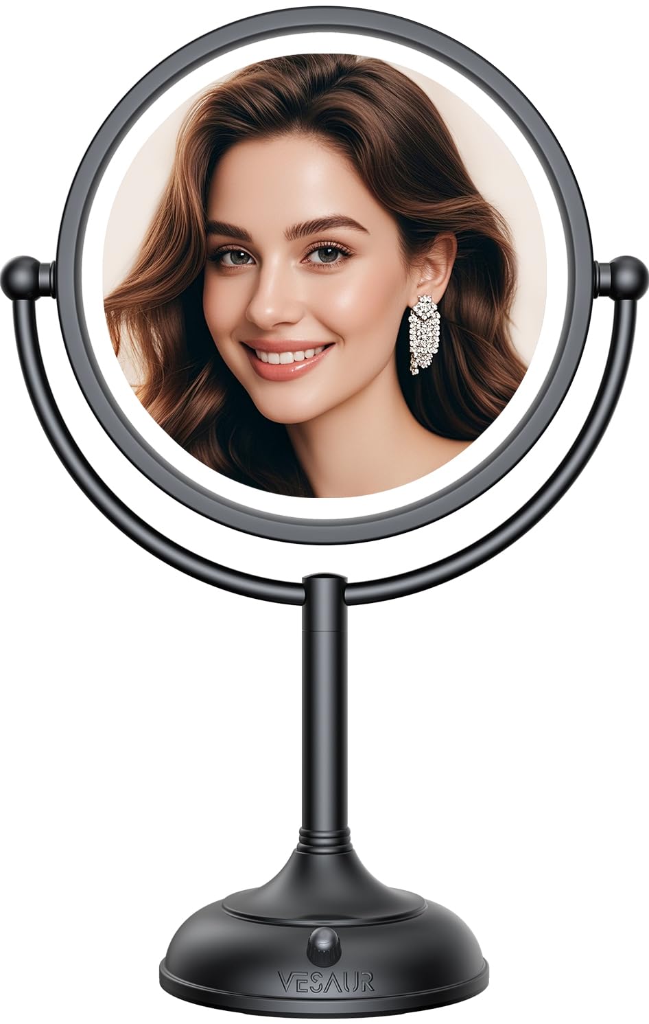 VESAUR Professional 8.5" Lighted Makeup Mirror, 1X/10X Double Sided HD Undistorted Magnifying Mirror with 3 Color 90 Dimmable LED lights, 360°