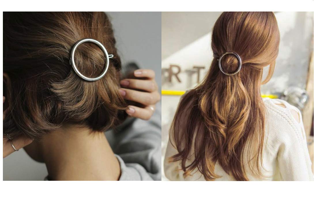 LASSUM 2 Pcs Minimalist Dainty Hollow Geometric Round Circle Metal Hairpin Hair Clip for Women and Girls on any Occasion (Gold & Silver)