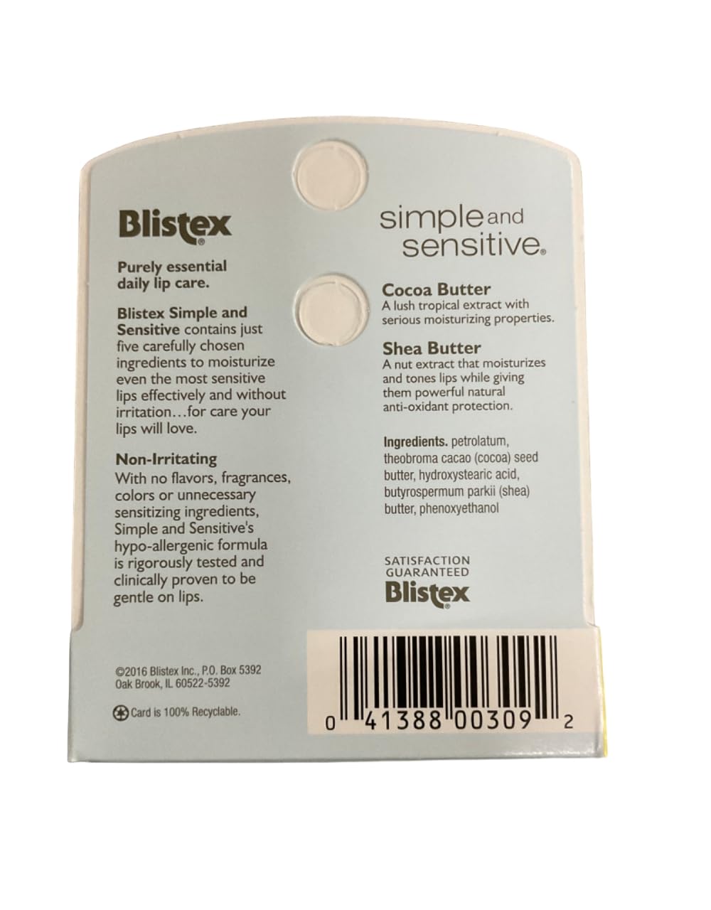 Blistex Simple & Sensitive Lip Moisturizer 0.15 oz (Pack of 8)
