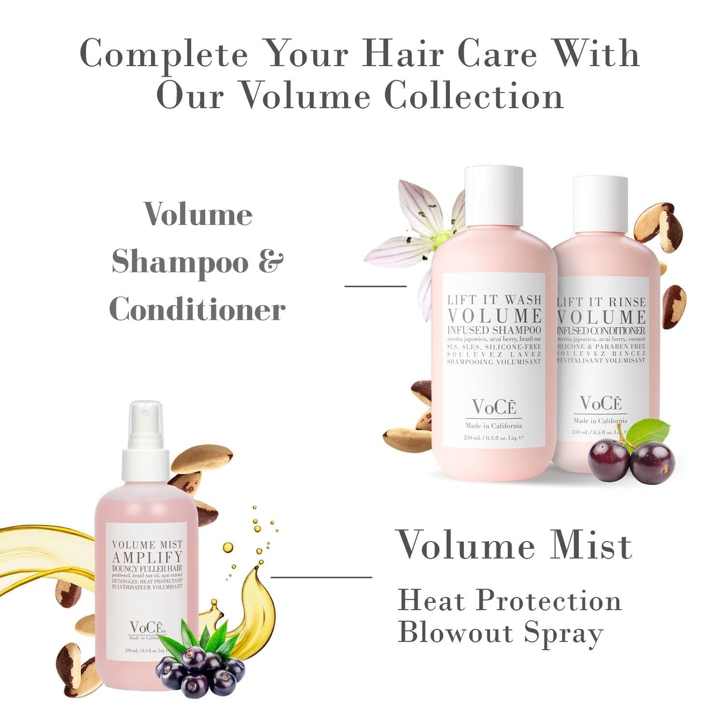 VoCÊ Haircare Volume Collection Gift Set | Includes Shampoo & Conditioner w/Volume Mist Spray | Non-Toxic, Vegan & Cruelty-Free, Removes Excess Oil