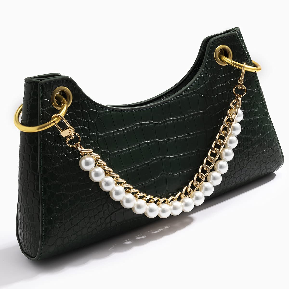 Xerling Short Pearl Bead Purse Handle Chain Heavy Chunky Cuban Handbag Chain Purse Replacement Strap Layered Bag Decoration Accessories Women (Gold)