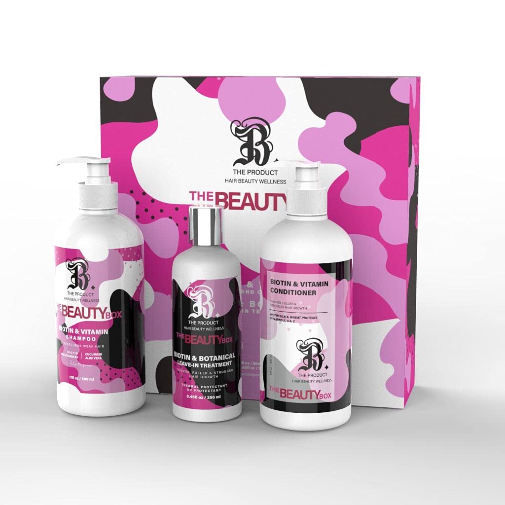 Biotin For Hair Growth Shampoo, Conditioner & Leave In Serum Treatment Box Set, Anti Hair Loss System for Thinning Hair Aloe Vera, Cucumber B. The