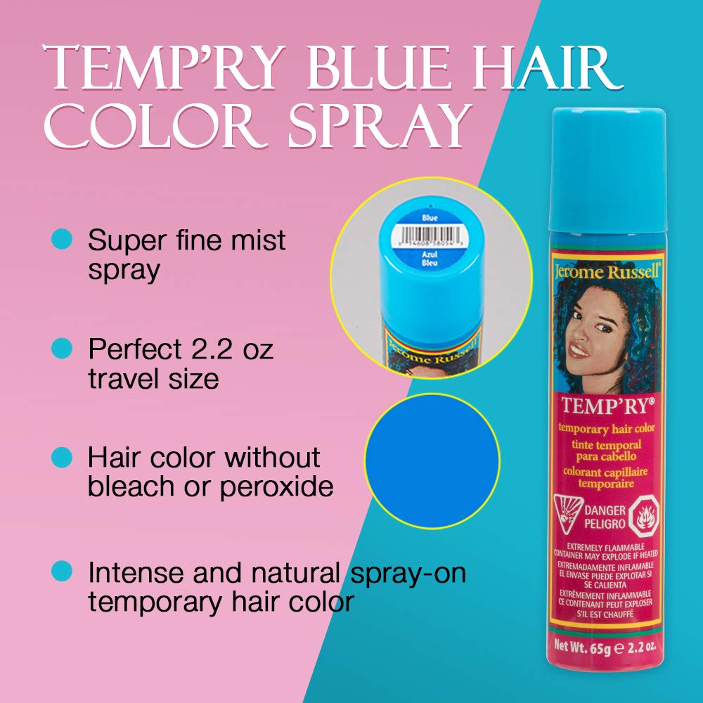Jerome Russell Intense Blue Spray-On Hair Dye - Fast-Drying, Non-Sticky, Vivid Color for Travel, 2.2 oz