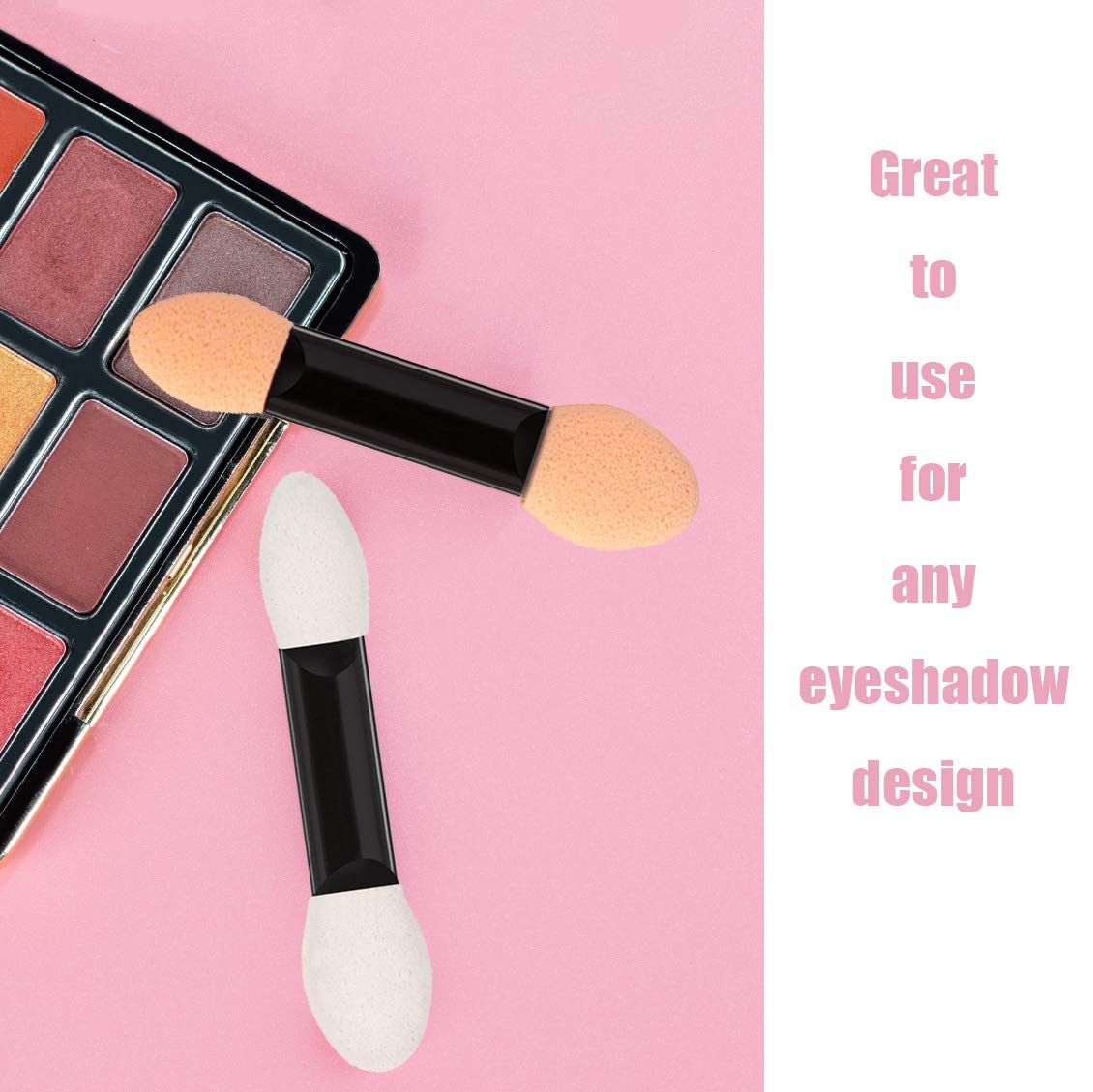 GTVIA 100 Pack Disposable Double Sided Sponge Makeup Eyeshadow Brush Tipped Cosmetic Makeup Eye shadow Applicators Brush (Skin and White)