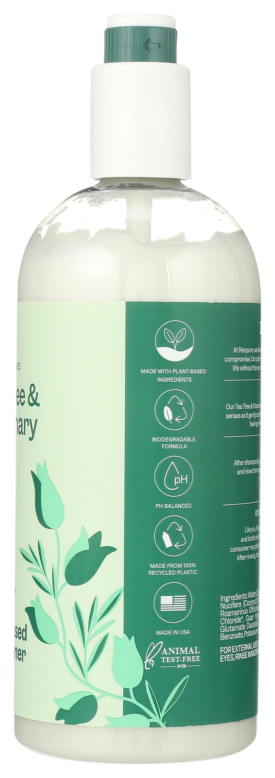 Renpure Plant Based Tea Tree and Rosemary Refresh and Rebalance Conditioner - Soothes Dry Scalp - Delivers Moisture and Shine - Gentle Formula - Dye