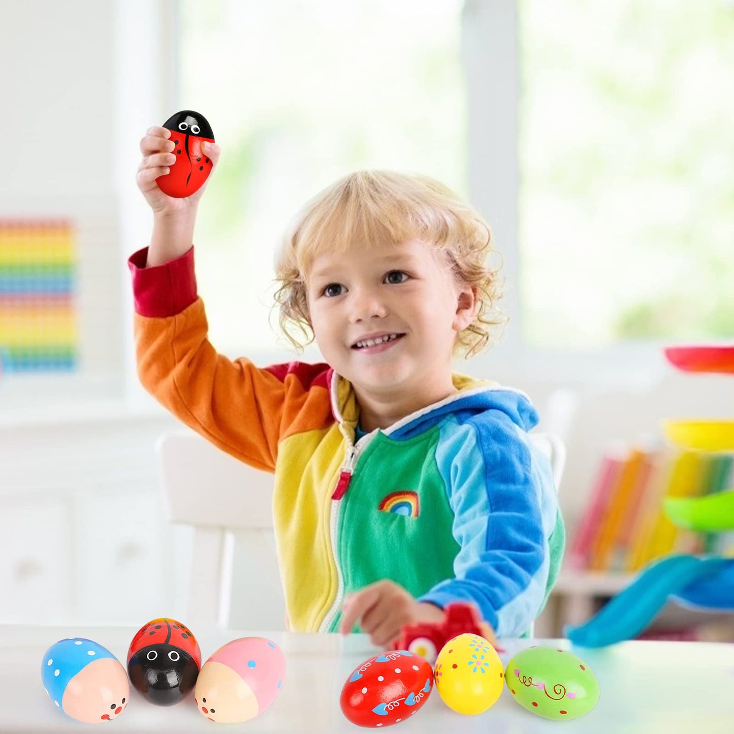 SallyFashion 6PCS Wooden Shaker Eggs for Toddlers – Egg Maracas Percussion Instruments for Party Favors, Goodie Bags & Classroom Prizes