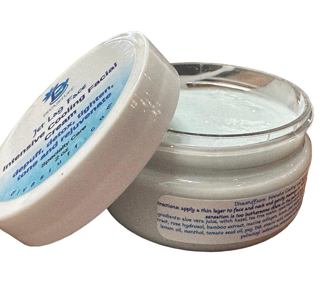Diva Stuff Jet Lag Face Intensive Cooling Cream Clay Facial Mask, Depuff, Detox, Tighten, Tone and Rejuvenate, 2 oz