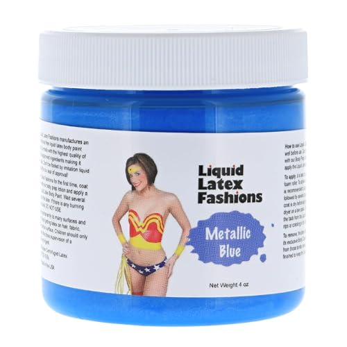Metallic Blue 4 Oz - Liquid Latex Face and Body Paint, Skin Safe, Non-Toxic, Easy to Apply - Perfect for Costume and Body Painting, Creates Shimmery
