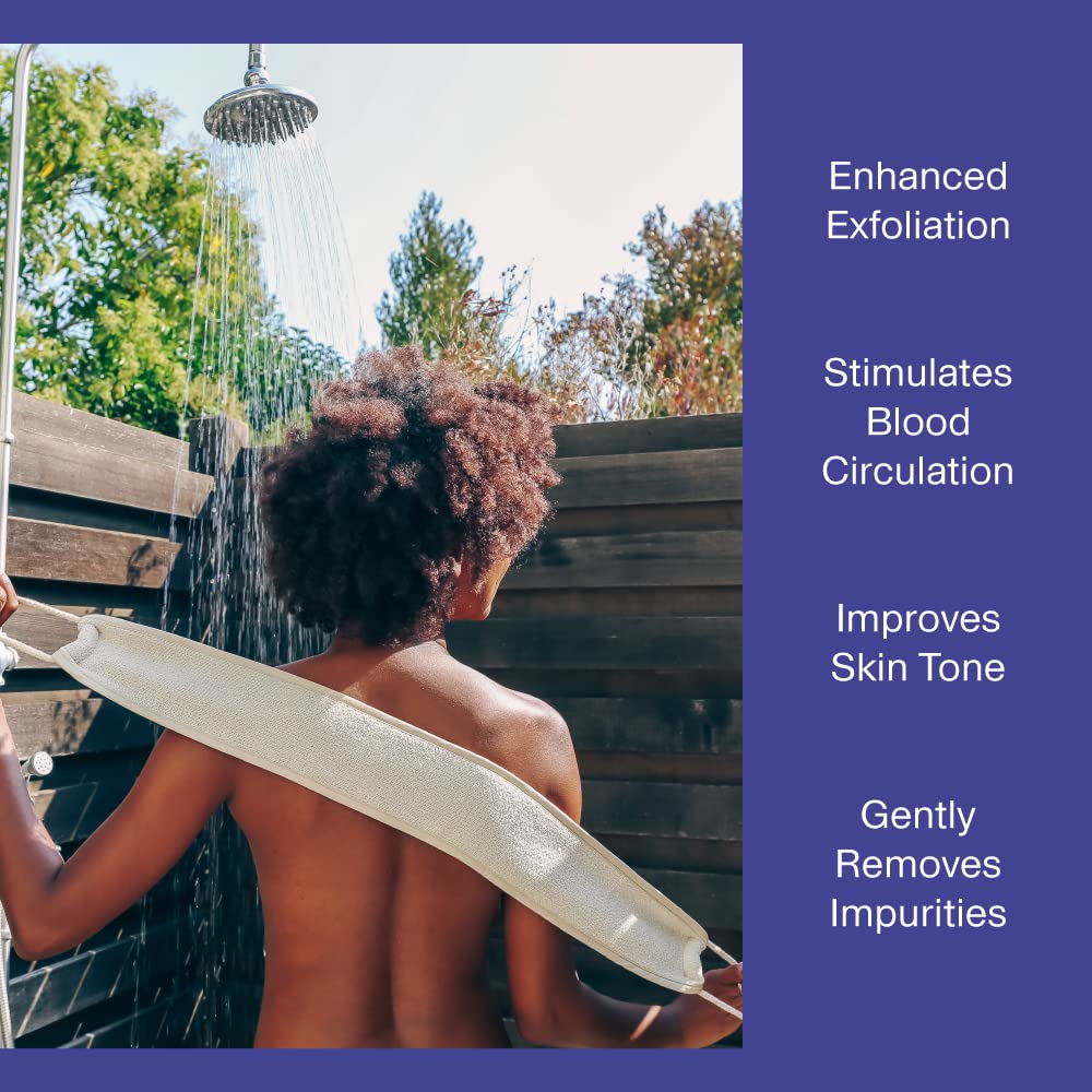 AQUIS Double-Sided Exfoliating & Cleansing Back Scrubber, Fast Drying, Ultra-Durable Microfiber, Linen