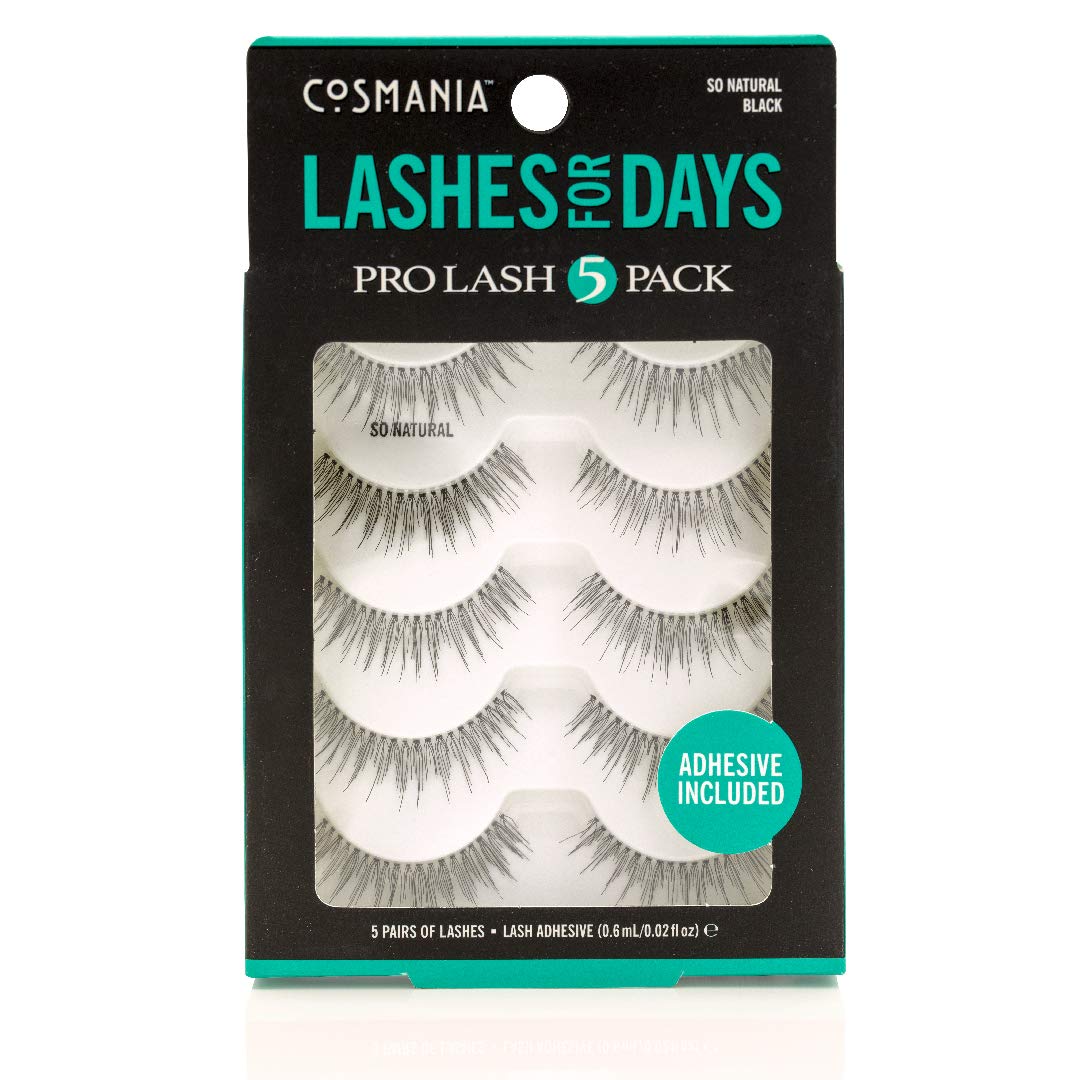 Cosmania Lashes for Days False Eyelashes (So Natural) - Easy to Apply, Natural Looking | Noticeably Fuller Looking Lashes | Adhesive Included |