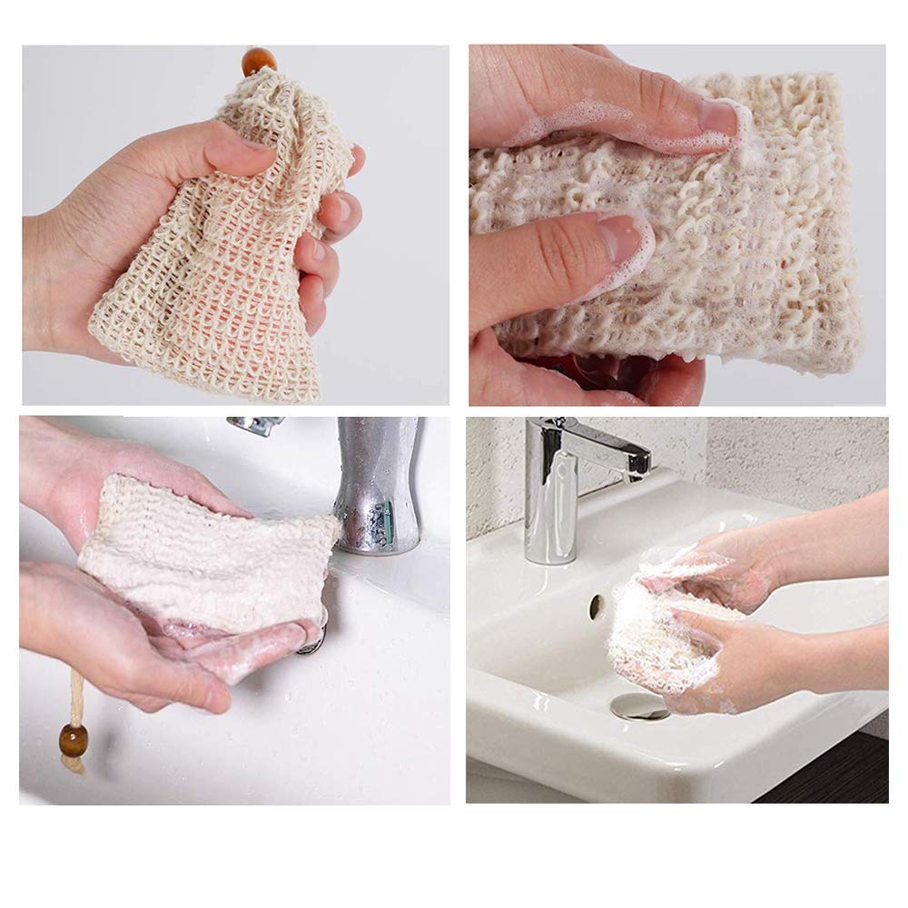 PHOGARY Sisal Soap Saver Bag (5-Pack) Ideal for Exfoliating & Save Soaps, Natural Fiber Soap Bags for Foaming and Drying The Soap, Organic Soap Bag