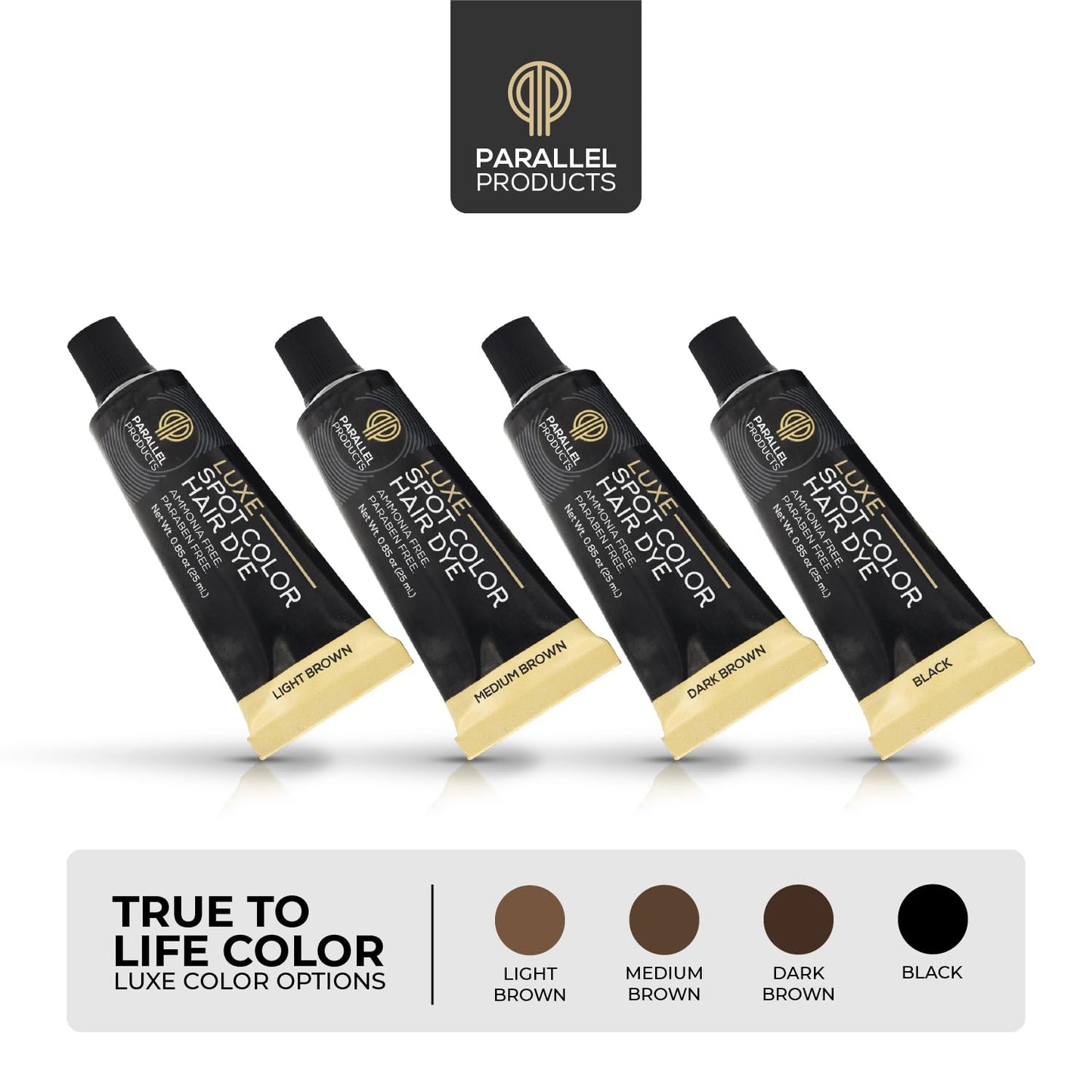 Parallel Products - Luxe Color (Dark Brown) - Cream Hair Dye - 25mL - Tint for Professional Spot Coloring - With Cream Developer, Mixing Dish