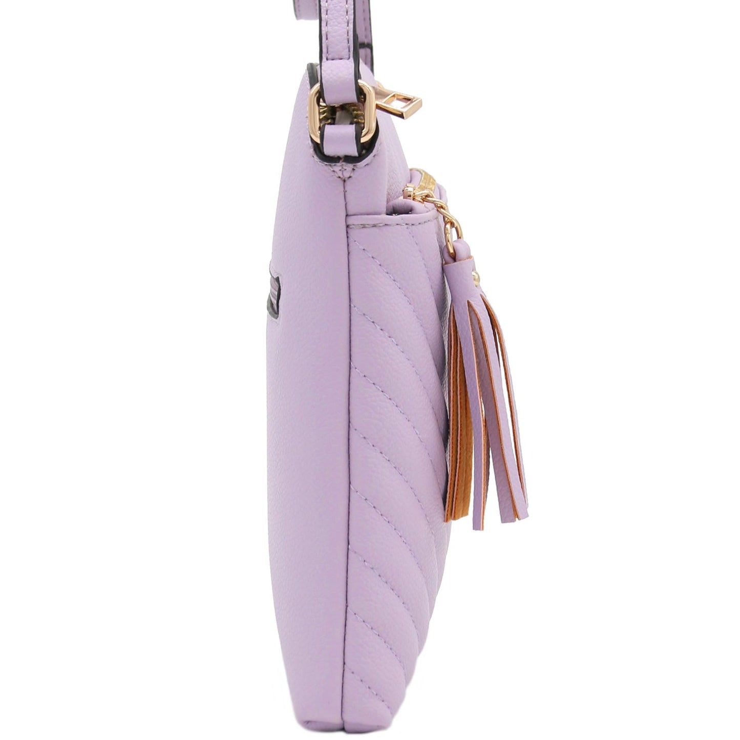 FashionPuzzle Chevron Quilted Medium Crossbody Bag with Tassel Accent (Lavender)