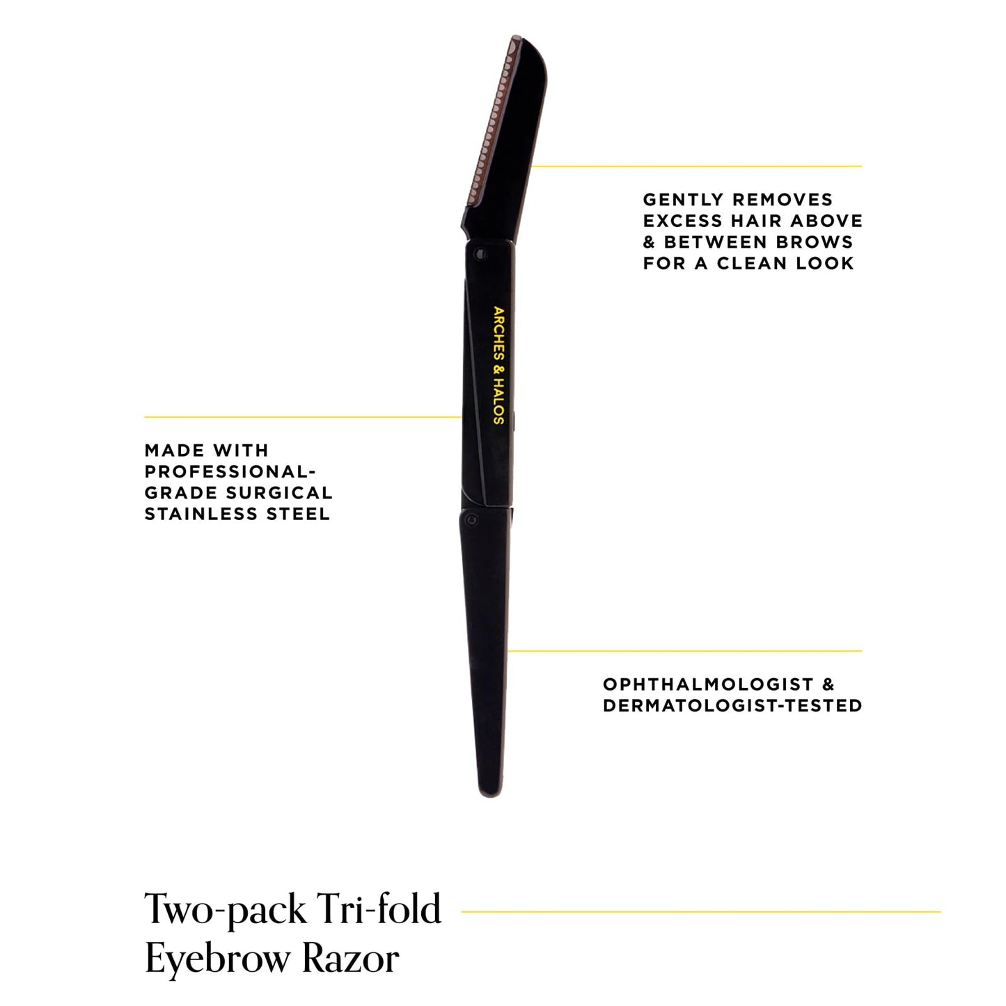 Arches and Halos Two Pack Tri-Fold Eyebrow Razor - Travel Size Eye Brow Razors for Women - Rust-Proof - Ease to Use for Precise Shaving - 1 pc