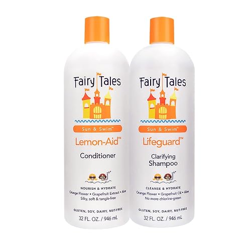 Fairy Tales Sun & Swim Shampoo & Conditioner Liter Duo for Kids - 32oz Each - Chlorine Removal Swim Shampoo Set - Removes Green Pool Tones, Sea Salt