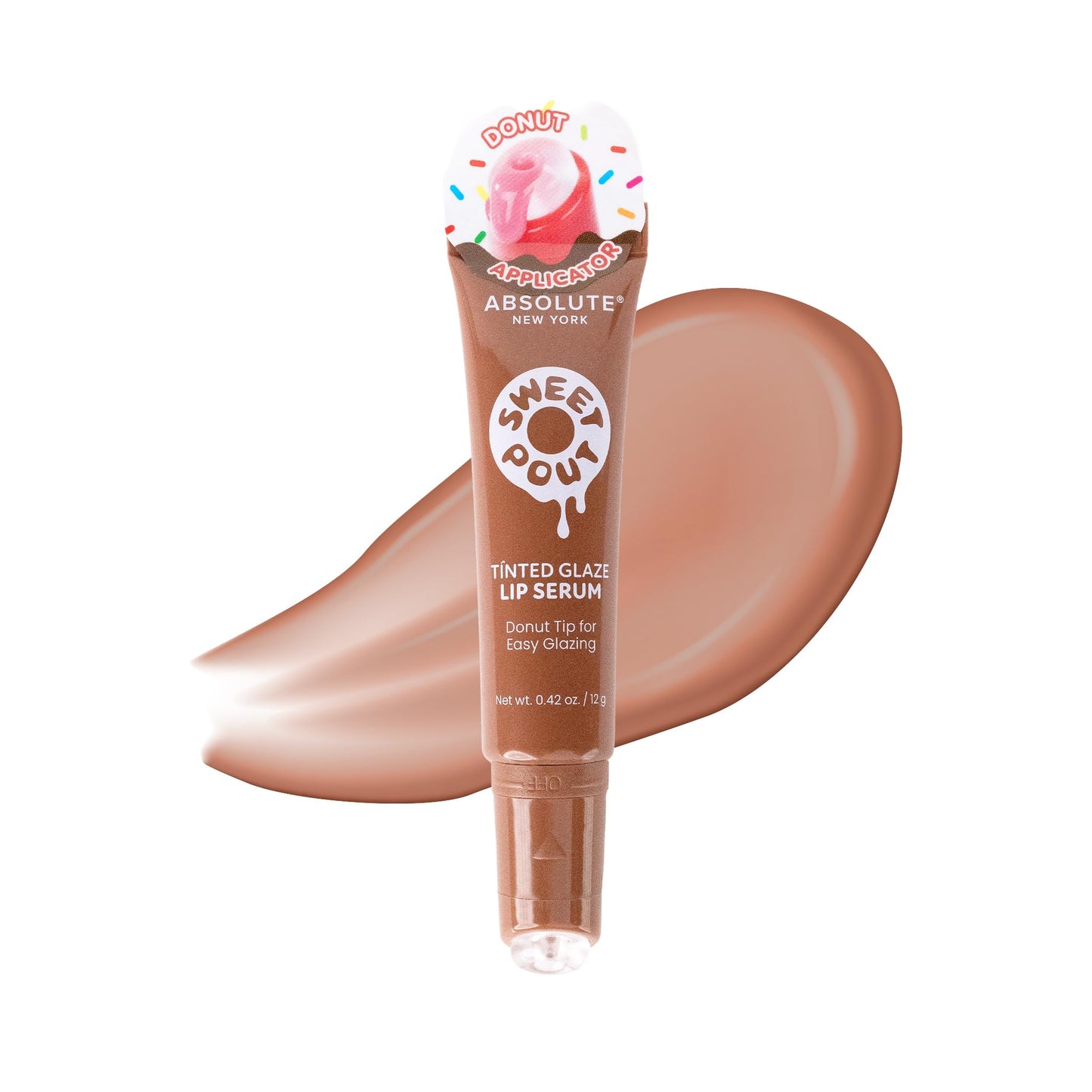 Absolute New York Sweet Pout Tinted Glaze Lip Serum, Donut Tip Applicator, Hydrating Formula with Peptides, Vitamin E and Jojoba Seed Oil (Sugar Rush)