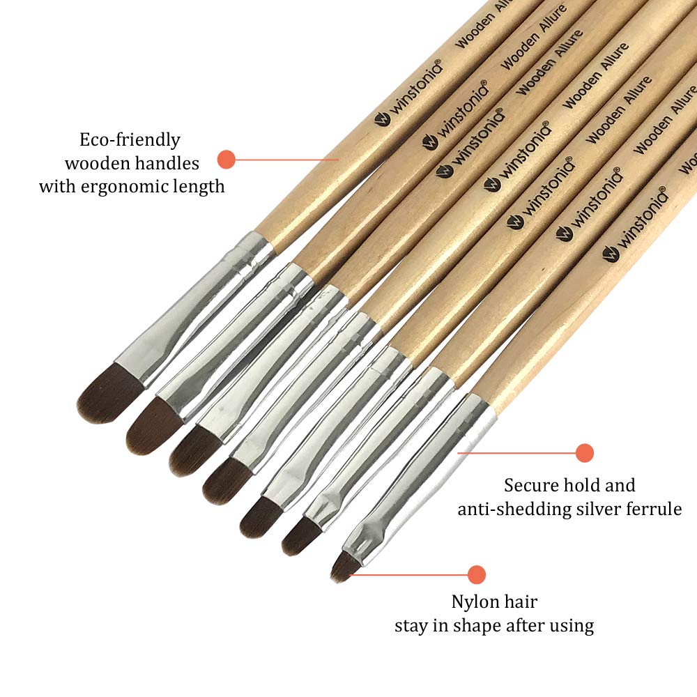 Winstonia 7pcs Gel Nail Brush Set for Nail Tips Builder & Overlay, Sculpting, Poly Gel, and Extensions. Oval Size Brushes Manicure Painting Pen