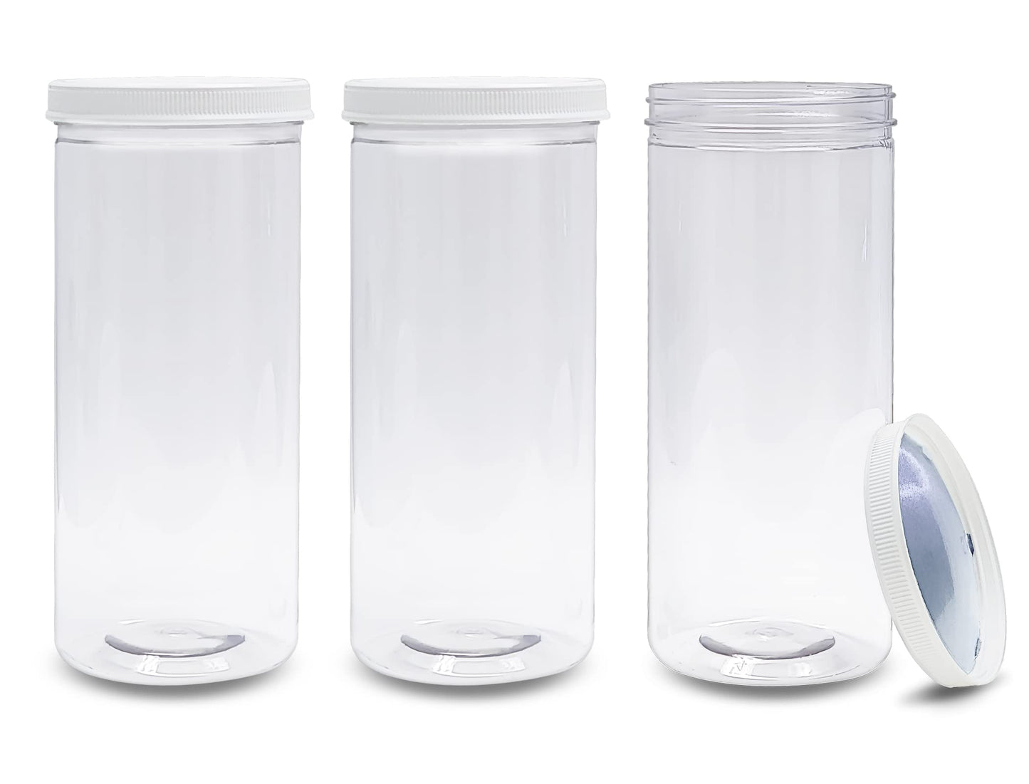 ljdeals 80 oz Tall Clear Plastic Jars with Lids, 2.5 Quart 10 Cup Cylinder Storage Containers, Wide Mouth PET Canisters, Pack of 3, BPA Free, Food…