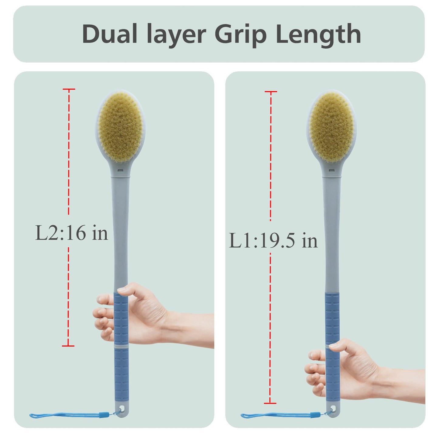 Shower Brush with Soft and Stiff Bristles, 20.5" Extended Long Handle Back Scrubber Dual-Side Bath Brush Body Exfoliator for Wet or Dry Brushing