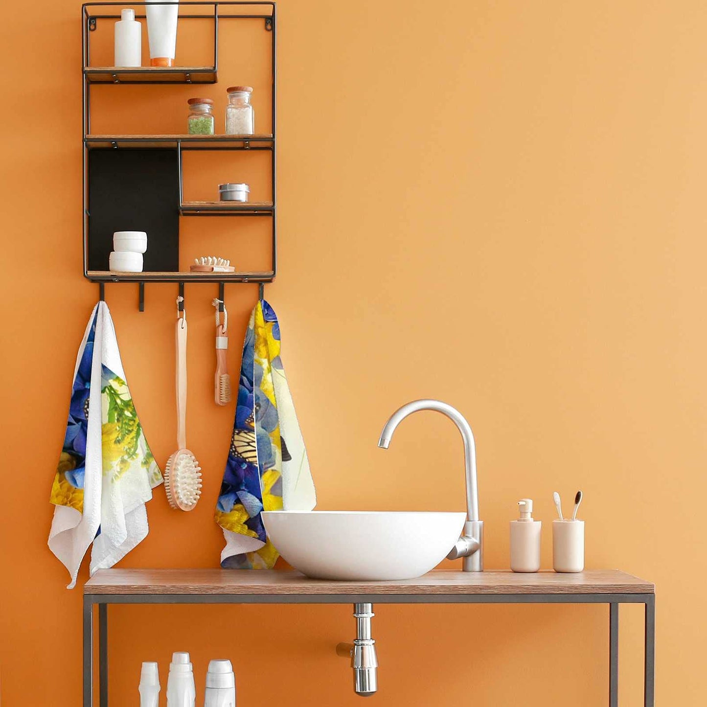 Hapuxt Hand Towels Face Towels Set of 2 Summer Yellow Blue Butterfly Flowers Soft Comfortable Polyester Microfiber Fast Water Absorbent Towels…